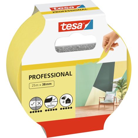Tesa – Ruban de masquage 562710000001 25 m x 38 mm – Résistant à la déchirure – Pour bords de couleur précis – Enlevable sans traces jusqu'à 5 mois