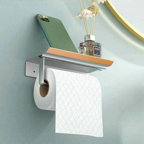 Wandmontierter Toilettenpapierhalter aus Aluminium (perforiert/nicht perforiert), Rollenhalter mit geräumigen Ablagen, Wandmontierter Toilettenpapierhalter für Badezimmer und Küchen (Silber) (1/4)