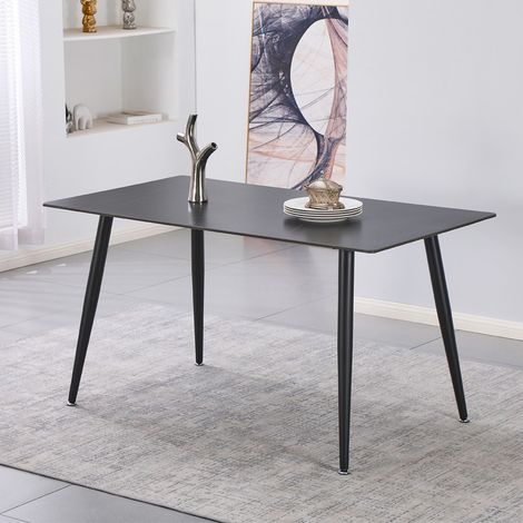 Tavolo fisso Kilo 160x90 cm. con piano in ceramica effetto marmo nero con venature oro opaco e gambe nere (1/4)