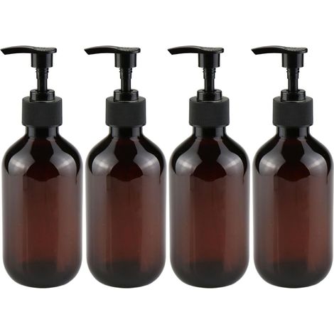 Lot de 4 flacons à pompe réutilisables (capacité de 300 ml chacune) pour divers liquides (marron)