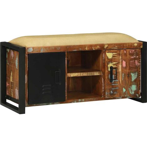 Bank Schrank Mehrfarbig 100 x 35 x 50 cm Massivholz Altholz