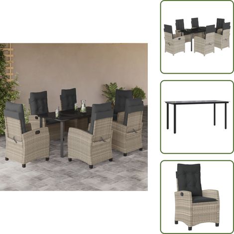 Cojines para sillas - vidaXL Set comedor jardín 7 pzas y cojines ratán sintético gris claro - Ratán sintético