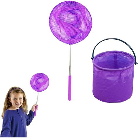Filet Papillon Épuisette Pêche avec Seau, Filet à Papillon Télescopiques, Épuisettes Télescopiques, Pêche pour Les Enfants Attraper Les Insectes Bugs, Violette (1/4)