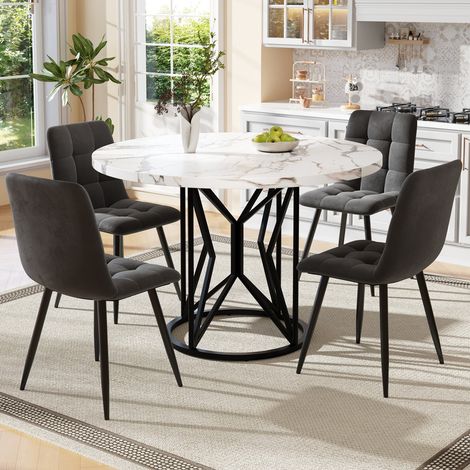 Ensemble Table à Manger 5 Pièces - Table Ronde 100 cm - Velours Gris - Design Moderne - Confort Optimal (1/4)