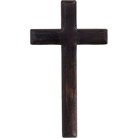 Croix catholique chrétienne en bois noir massif, à fixer au mur, dimensions 16 x 2 x 28 cm (1/4)