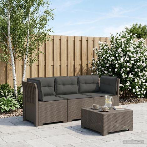 Canapé de Jardin Modulable 3 Places en PP Aspect Rotin Gris Clair avec Coussins Anthracite, 34.6kg - PANGIVO (1/5)