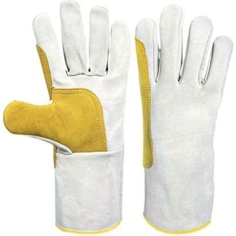 Gants de travail, gants de soudage en cuir de vachette, résistants à la chaleur, ignifugés et anti-coupures, matériaux pour équipements de soudage au four (1/5)