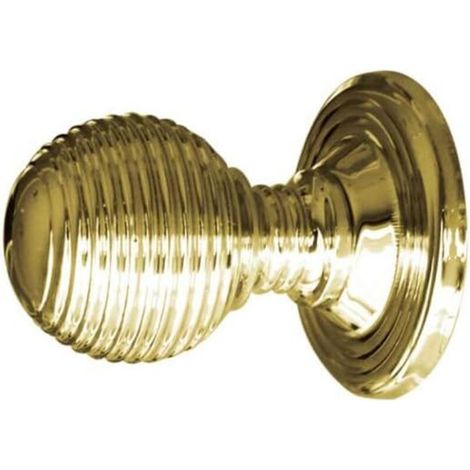 Poignées de porte rainurées – Poignées de porte en laiton massif avec détail rainuré – Poignées rondes traditionnelles pour tiroirs et meubles (laiton poli, 28 mm) (1/5)