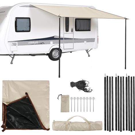 Auvent pour Remorque et Camping-Car, auvent de 2,5m x 4m pour Caravane avec haubans, poteaux de Soutien et piquets, adapté aux Rails d'auvent de 4,3/6,2/7 mm (1/5)