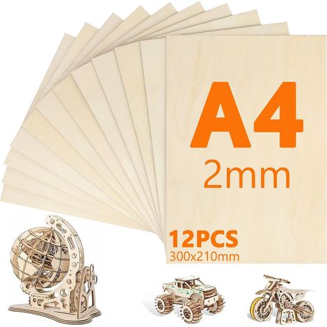 12 Pièces Contreplaqué A4, 300mm×210mm Contreplaqué 2mm, Planche en Bois Bricolage, Bois pour Pyrogravure, Gravure, Modélisme, Découpe Laser, Décoration, Peintures (1/5)
