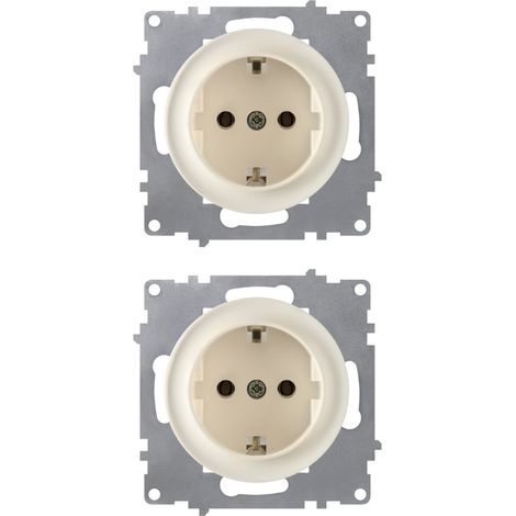 Prise avec terre, bornes à  vis (lot de 2) - beige
