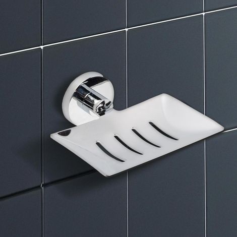Porte-savon mural adhésif en métal – Design moderne – Pas besoin de perçage – Pour salle de bain, douche, cuisine, maison – Porte-savon ou éponge – Chrome – Rectangulaire – 12 cm x 8 cm (1/5)