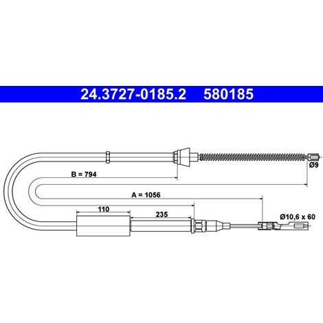 Tirette à câble, frein de stationnement ATE 24.3727-0185.2 AUDI 8Z0 609 721 C