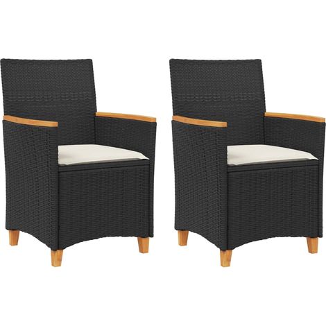Chaises de jardin coussins lot de 2  Chaises d'extérieur noir résine tressée et bois (1/5)
