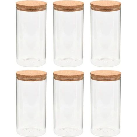 Six bocaux de conservation en verre avec couvercles en liège, d'une capacité de 1400 ml chacun. (1/5)