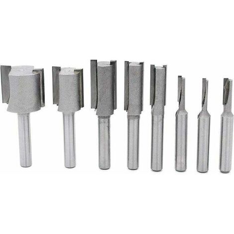 Coffret de fraises pour défonceuse et affleureuse 8Pcs 1/4" Tige droites/Dado Router Bit Set, Fraises Droites Dado Set Fraise à Bois Routeur à Coupe Droite Flush Trim Pattern Router (1/4)