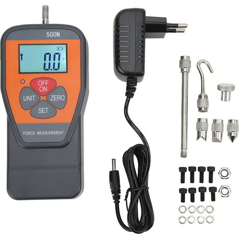 Jauge de force numérique RuoShui 500N, dynamomètre portable à écran LCD rétroéclairé, mesure de traction et compression, prise UE 100-240V, outil de test de précision (1/5)