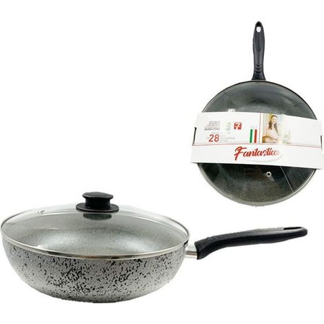 Trade Shop - copy of PENTOLA 16CM ANTIADERENTE ANTIGRAFFIO 7 STRATI 2 MANICI CON COPERCHIO IN VETRO 032871M -     -28cm  -