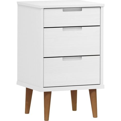 Mesita de noche con 3 cajones 40 x 35 x 65 cm madera maciza de pino blanco DEC034146