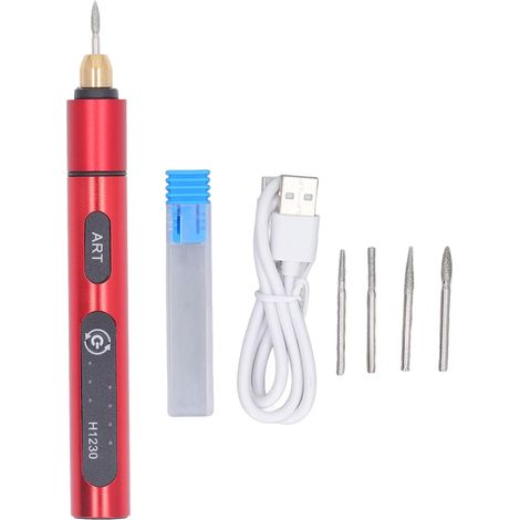 Stylo De Gravure Rechargeable USB, Stylo De Gravure électrique, Machine De Gravure Portative en Alliage D'aluminium avec 4 Têtes 5V(Rouge) (1/5)
