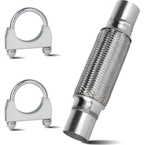 50-mm-Flexrohr für Auspuffanlagen, 200 mm x 300 mm Edelstahl-Rohrverschraubung mit 2 Schlauchschellen, Montageteile für Autoauspuffanlagen (1/5)