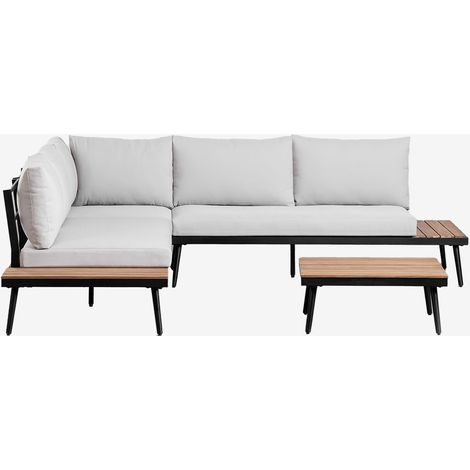Salon de jardin avec canapé d'angle 4 places et table basse en aluminium et bois d'acacia Kalen SKLUM Noir (1/5)
