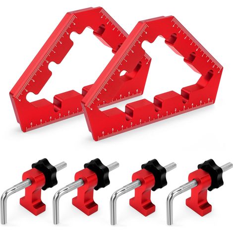 Pince à angle droit 45/90 degrés, équerre de positionnement en alliage d'aluminium pour travail du bois – outil de cadrage pour cadres photo, boîtes, armoires et tiroirs (Rouge)