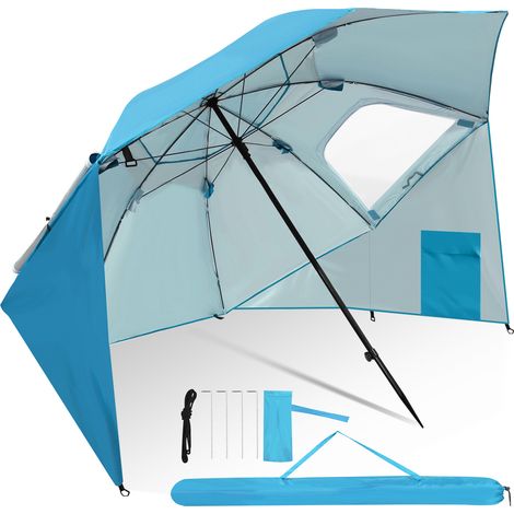 TolleTour Strandschirm 210 cm mit Tragetasche, UV50+ Sonnenschutz, neigbar, leichter Gartenschirm für Strand Camping Terrasse Himmelblau