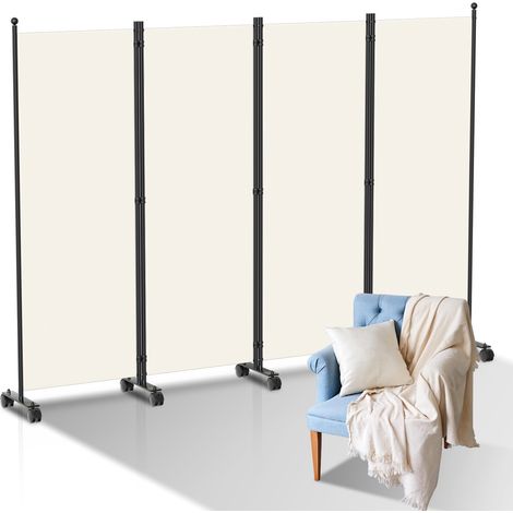 SWANEW Paraventi di separazione pieghevole con rotelle, telaio in metallo, ideale per soggiorno, Balcone Beige 228x181 cm (1/5)