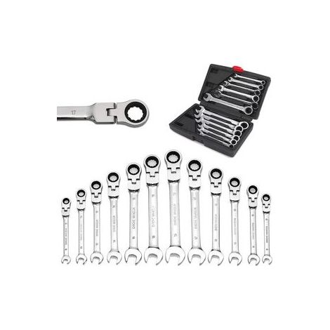 12 clés à cliquet 8-19 mm double extrémité – 72 dents, pour mécanique auto – Set de clés mixtes à rotation rapide (1/5)
