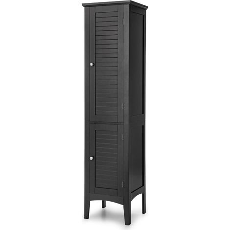 Mobiletto da bagno stretto con 5 ripiani alti 37 x 37 x 160 cm design moderno finitura opaca in MDF nero 200012735