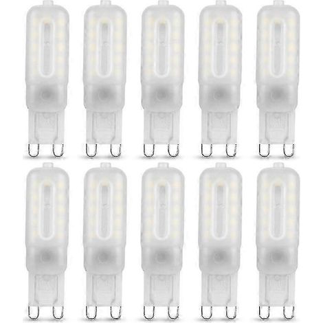 10 lámparas LED G9 de 5 W, luz blanca fría de 6000 K, 220 V. Reemplazan las lámparas halógenas. No regulables (A).