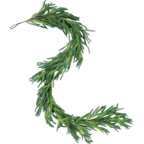 Guirlande de Noël en bois de pin, verte réaliste, couronne de cèdre à feuilles persistantes, décoration hivernale pour cheminée, escalier, décoration intérieure et extérieure (1/5)