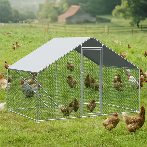Freilaufgehege Hühnerstall 3x2x2 m, Metall, mit Sicherheitsschloss & wasserdichtem PE-Tuch, für Hühner, Kaninchen & Kleintiere