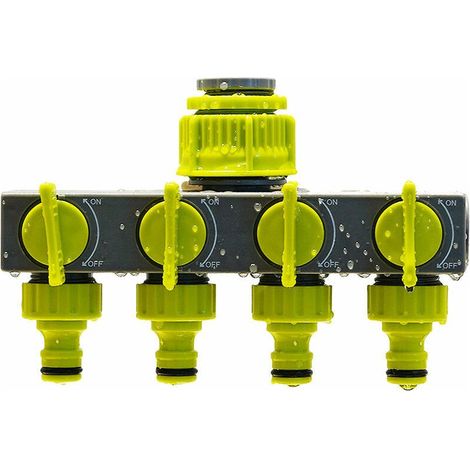 Distributeur 4 Voies réglable, Tuyau d'arrosage pour Tuyau de Robinet d'irrigation de Jardin Inverseur 4 Voies 1/2" ou 3/4", débit d'eau réglable et verrouillable, (1/5)