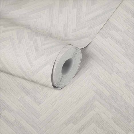 Papier peint blanc & gris motif chevron Tapisserie imitation bois moderne pour salon Papiers peints intissés pour couloir (1/5)
