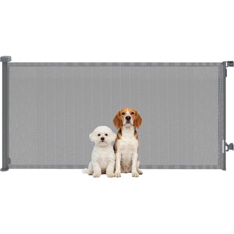 Barrière de sécurité rétractable pour chiens, extensible jusqu'à 180 cm de large pour escaliers et portes, couleur grise. (1/5)