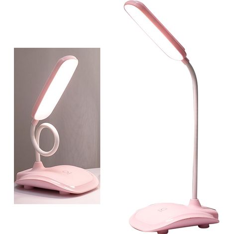 Lampe de bureau LED tactile, trois niveaux de température de couleur, variation d'intensité progressive, chargement USB, rose (1/5)