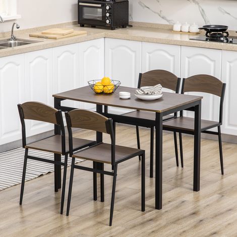 Ensemble table et 4 chaises pour 4 personnes. Style moderne avec structure en métal. Marron foncé et noir. (1/5)