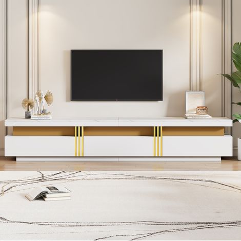 TV Möbel mit 3 Schubladen 200x40x42 cm in Marmor-Optik OKMYHOME