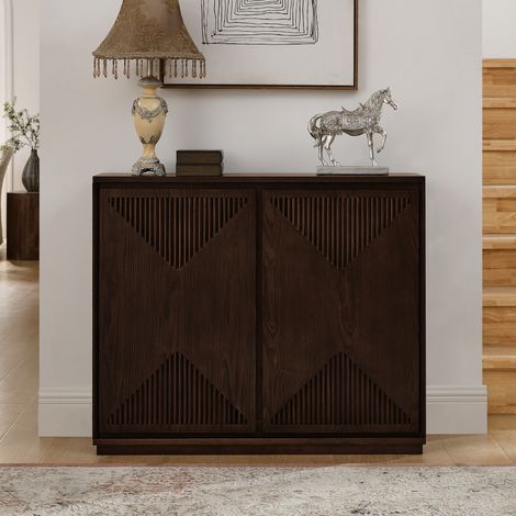 Buffet de Rangement avec Portes Motif en V Meuble d'Appoint Finition Noyer Foncé MDF P2 pour Salon Cuisine et Coin Café (1/5)