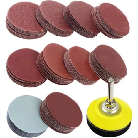GABRIELLE 100 Disques abrasifs 50mm Disque de poncage polissage + 1 Plateau à poncer polir pour Perceuse papier verre grain 80 100 180 240 600 800 1000 1200 2000 3000 (1/5)