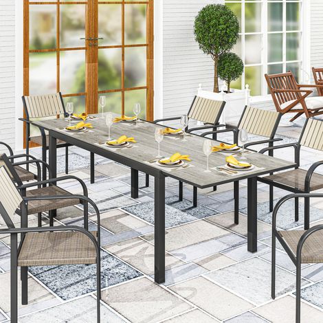 Table de jardin extensible table d'extérieur 6 et structure en acier gris 8 personnes bordure en aluminium 160 - 240 cm conception robuste