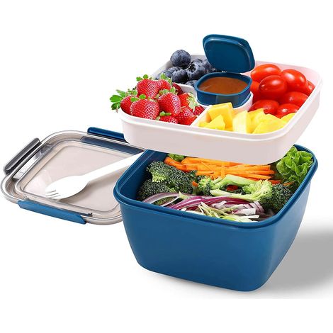 Bento portapranzo 1500 ml, completo, sigillato, 2 scomparti, blu (1/5)