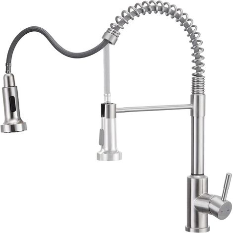 Robinet Cuisine Mitigeur Cuisine à Ressort avec Douchette Extractible, Rotatif à 360°, 2 Modes de Pulvérisation Robinet d'Évier Cuisine en Acier Inox 304 (1/5)