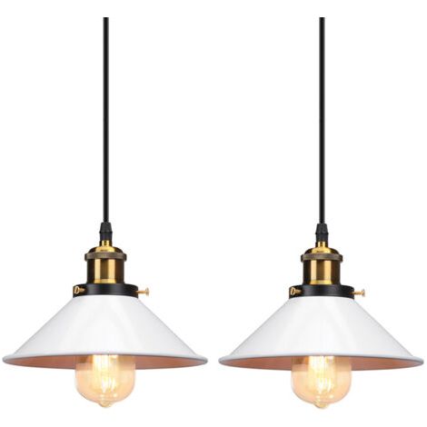 royaluxe- 2X Lampes À Suspension Rétro Vintage Lustre 260MM E27 (Blanc) Plafonnier Industriel Abat-Jour En Métal Pour Loft Restaurant Café Bar (1/5)