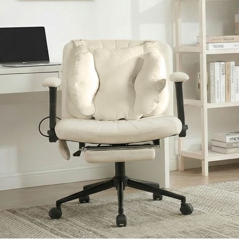 Sedia girevole da ufficio in tessuto beige con ruote OKMYHOME (1/3)