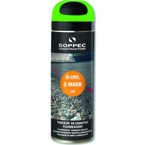 Soppec – Traceur de chantier fluorescent 650ml – Durée de marquage 6 mois – Bonne adhérence sur béton et bitume – Séchage rapide 10 min