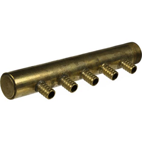 Collecteur 3/4" (20/27) Mâle-Bouchonné 5 piquages à glissement pour tube PER diamètre 12 compris 5 bagues de 12 (1/5)