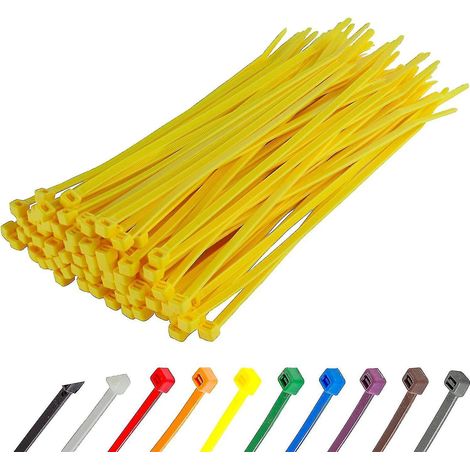 Lange, robuste silberne Kabelbinder, 370 mm x 4,8 mm, 100er-Packung, mit hochwertigem Nylon-Reißverschluss – 200 mm x 4,8 mm – Gelb
